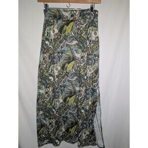 Earthbound Trading Co Paisley Floral Maxi Skirt Sz L Slit Whimsical Fairy Hippie